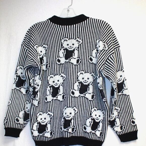 VINTAGE ADELE knitwear Sweater Teddy Bears 80s 90s - Picture 1 of 4